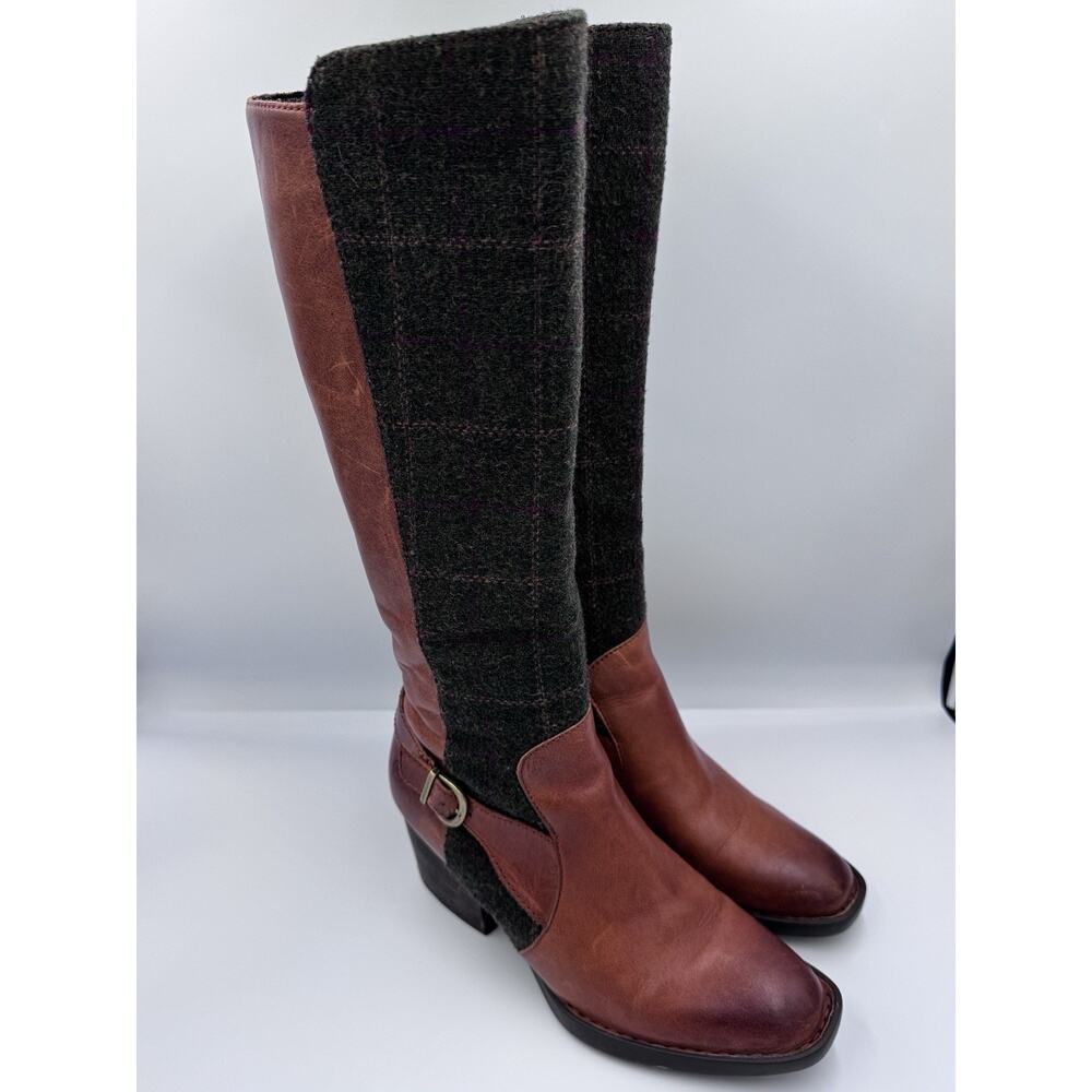 Born Womens Hillman Riding Boot Size 7.5 Tall Brown Leather And Wool Block Heel
